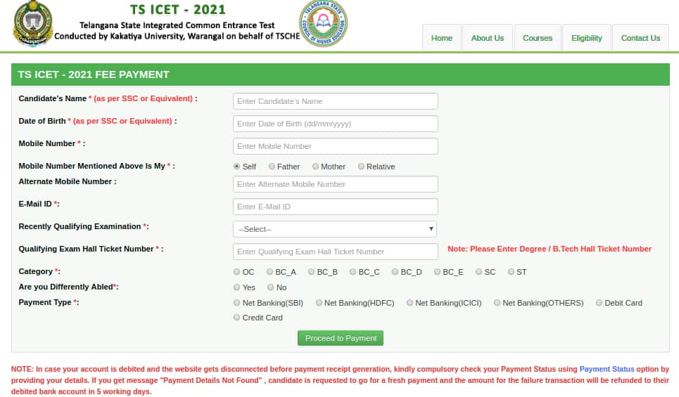TS ICET Application Form 2021 (Till Aug 16 With Late Fee